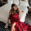 Elegant Straight Neck Mermaid Burgundy Side Slit Long Bridesmaid Dresses Online, BG434