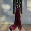 Elegant Mermaid Cabernet Side Slit One Shoulder Long Bridesmaid Dresses with Trailing, BG435