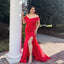 Elegant Off the Shoulder Mermaid Red Satin Long Bridesmaid Dresses Online, BG440