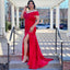 Elegant Off the Shoulder Mermaid Red Satin Long Bridesmaid Dresses Online, BG440
