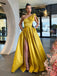 Elegant One Shoulder Bowknot Marigold Long Prom Dresses with Side Slit, OL003