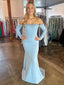 Elegant Off the Shoulder Long Sleeves Mermaid Light Blue Prom Dresses Online, OL005