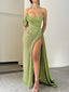 Elegant Off the Shoulder Green Mermaid Prom Dresses with Side Slit, OL006