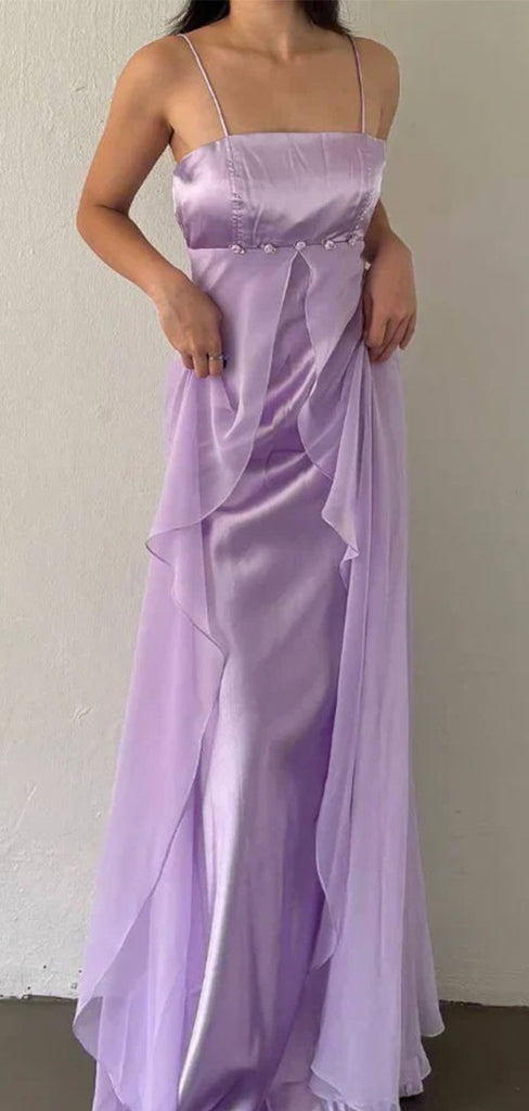 Elegant Purple Spaghetti Strap Mermaid  Evening Prom Dresses Online, OLP1149