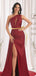 Elegant Red One Shoulder Mermaid Side Slit Long Prom Dress Ideas, Evening Party Dresses ,OLP1161