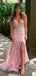 sparkly Pink Sweetheart Mermaid Side Slit Long Prom Dress Ideas, Evening Party Dresses, OLP1156