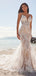 Sexy White Spaghetti Strap Lace Mermaid Long Wedding Dresses With Sweep Trailing,WD0558
