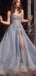 Shiny Blue Sweetheart A-Line Side Slit Long Prom Dress Ideas, Evening Party Dresses ,OLP1173