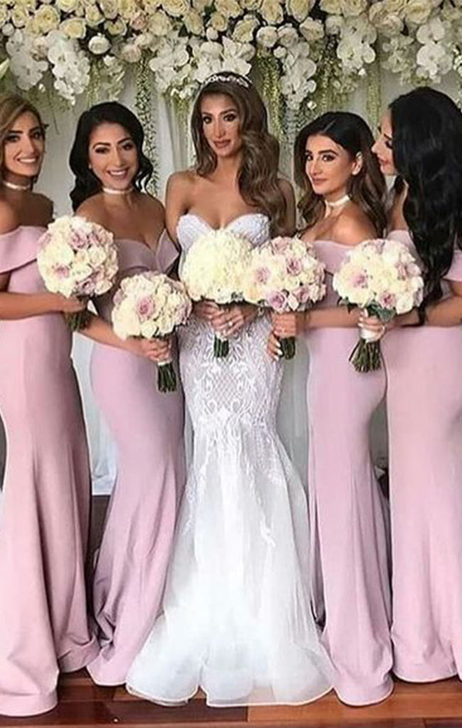 Elegant Pink Off-Shoulder Sleeveless Mermaid  Bridesmaid Dresses Online, BG864