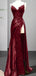 Gorgeous Red Spaghetti Strap Mermaid Side Slit Long Prom Dress Ideas, Evening Party Dresses , OLP1157