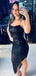 Shiny Black Spaghetti Strap Mermaid Side Slit Long Prom Dress Ideas, Evening Party Dresses ,OLP1158