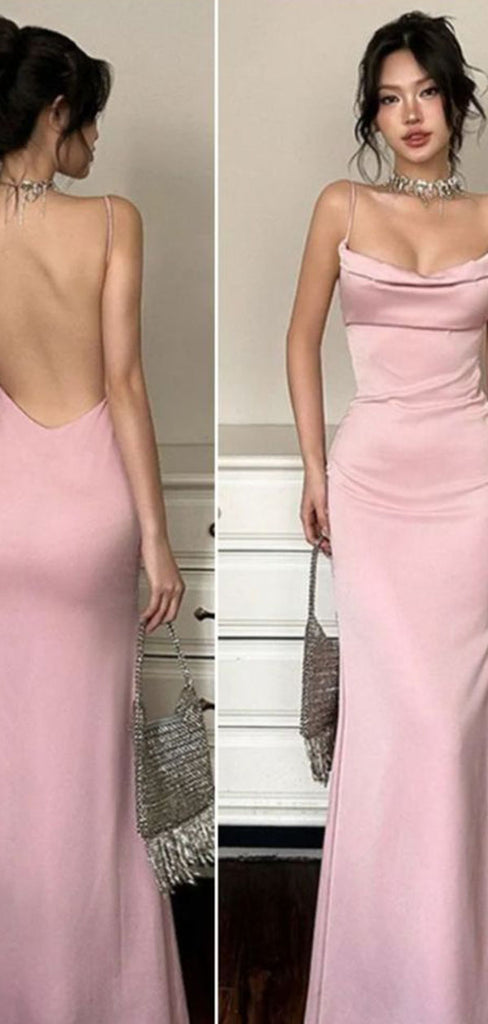 Elegant Pink Spahetti Strap Mermaid Long Prom Dress Ideas, Evening Party Dresses ,OLP1167