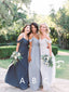 Simple Spaghetti Straps Off the Shoulder Blue Long Bridesmaid Dresses Online, BG402