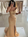 Simple One Shoulder Mermaid Taupe Evening Prom Dress with Side Slit, OL071