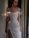 Sparkly White Sequins Off Shoulder Side Slit Prom Dress, Evening Party Dress,WGP330