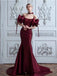 New Arrival Sexy Off the Shoulder Mermaid Burgundy Satin Prom Dress, OL016