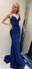 Elegant Sparkly Navy Blue Sequin Prom Dress V-Neck Slim Fit Mermaid Gown,OLP1845