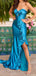 Unique Blue Sweetheart Mermaid Side Slit Long Prom Dress Ideas, Evening Party Dresses, OLP1568