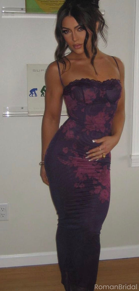 Sexy Applique Purple Spaghetti Strap Mermaid Long Prom Dress Ideas, Evening Party Dresses, OLP1381