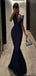 Sexy Navy Blue V-Neck Mermaid Long Prom Dress Ideas, Evening Party Dresses, OLP1661