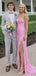 Fancy Sequin Pink Prom Dress Strapless Sparkly Side Slit Shimmering Party Gown,OLP1855