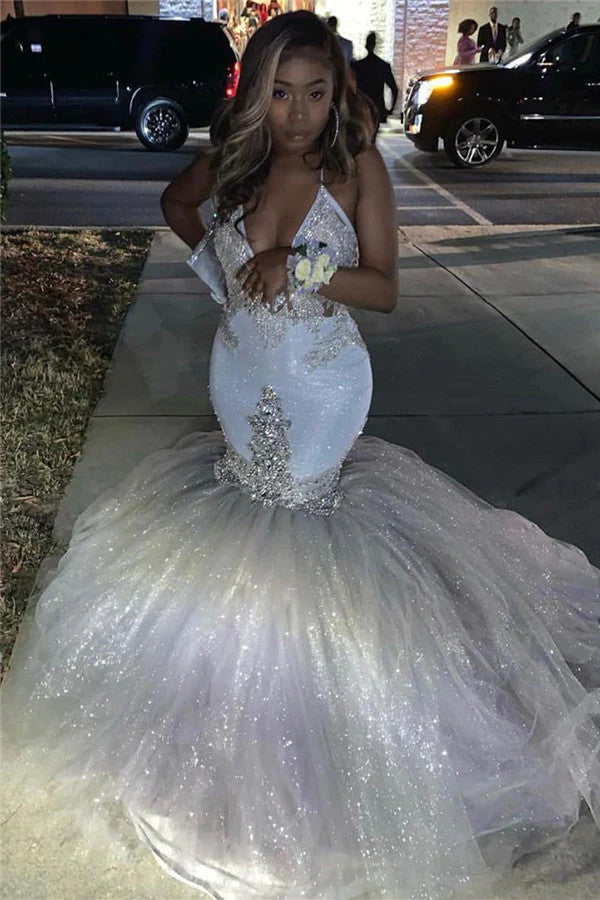 Shiny White Spaghetti Strap Mermaid Long Prom Dress Ideas, Evening Party Dresses, OLP1620