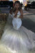 Shiny White Spaghetti Strap Mermaid Long Prom Dress Ideas, Evening Party Dresses, OLP1620