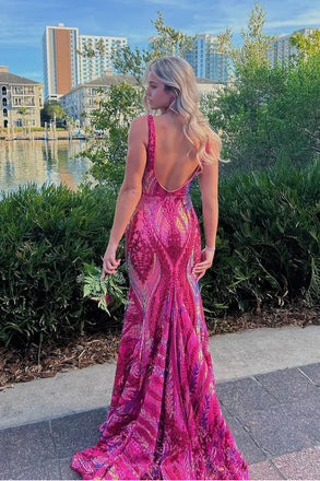 Unique Pink Spaghetti Strap Mermaid  Long Prom Dress Ideas, Evening Party Dresses, OLP1369