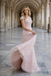 Classy Cap Sleeve Prom Gown Square Neck A-Line Tulle Dress with Floral Beads,OLP1902