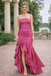 Unique Fuchsia Mermaid Formal Dress Strapless Ruched Satin Ruffle Skirt Gown,OLP1917