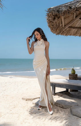 Elegant White High Neck Mermaid Long Prom Dress Ideas, Evening Party Dresses, OLP1419