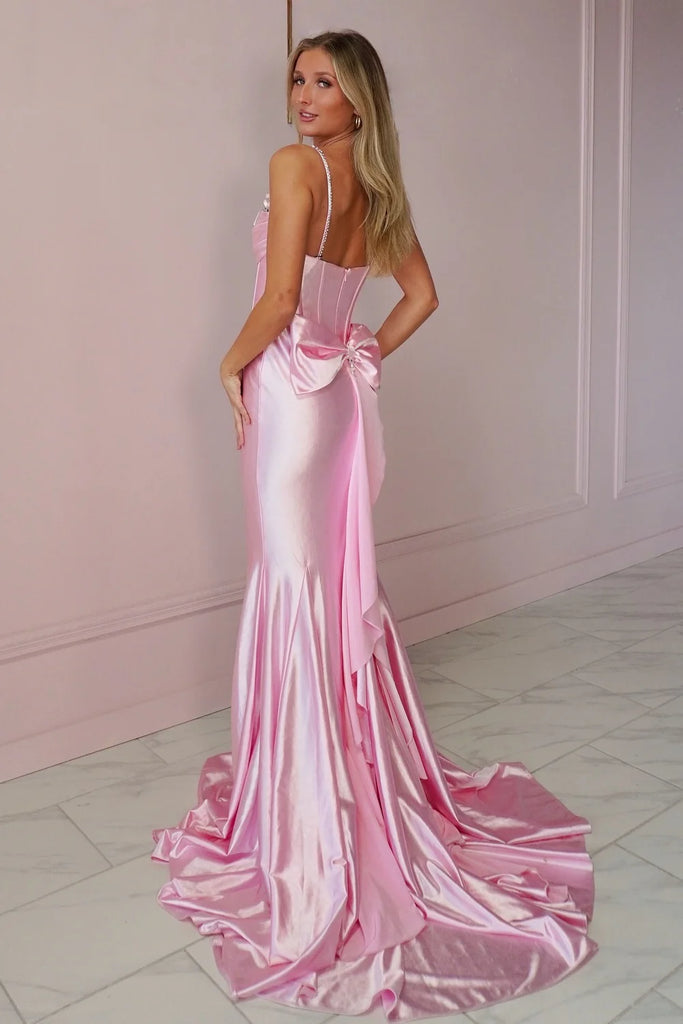 Elegant Pink Spaghetti Strap Mermaid Long Prom Dress Ideas, Evening Party Dresses, OLP1675
