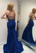 Elegant Sparkly Navy Blue Sequin Prom Dress V-Neck Slim Fit Mermaid Gown,OLP1845