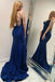 Elegant Sparkly Navy Blue Sequin Prom Dress V-Neck Slim Fit Mermaid Gown,OLP1845
