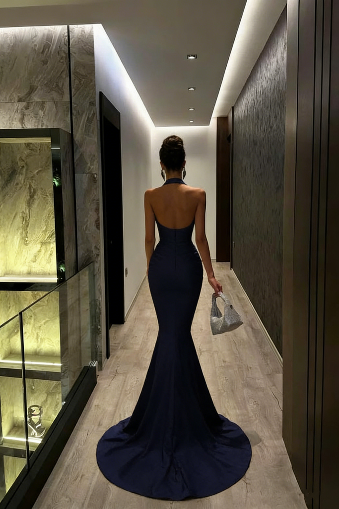 Sexy Navy Blue V-Neck Mermaid Long Prom Dress Ideas, Evening Party Dresses, OLP1661