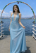 Sparkly Light Blue Mermaid Prom Dress Sexy Deep V-Neck Halter Backless Gown,OLP2158