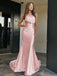 Elegant Champagne One-Shoulder Mermaid Side Slit Long Prom Dress Ideas, Evening Party Dresses, OLP1647