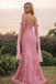 Unique Pink Lace Mermaid Prom Dress with Detachable Off Shoulder Chiffon Sleeves,OLP2121