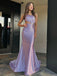 Elegant Champagne One-Shoulder Mermaid Side Slit Long Prom Dress Ideas, Evening Party Dresses, OLP1647