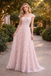 Classy Cap Sleeve Prom Gown Square Neck A-Line Tulle Dress with Floral Beads,OLP1902