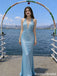 Sparkly Light Blue Mermaid Prom Dress Sexy Deep V-Neck Halter Backless Gown,OLP2158