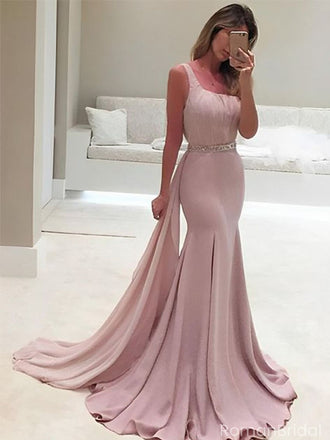 Elegant Pink One-Shoulder Mermaid Long Prom Dress Ideas, Evening Party Dresses, OLP1338