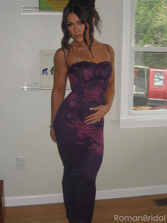 Sexy Applique Purple Spaghetti Strap Mermaid Long Prom Dress Ideas, Evening Party Dresses, OLP1381