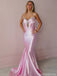 Elegant Pink Spaghetti Strap Mermaid Long Prom Dress Ideas, Evening Party Dresses, OLP1675