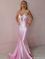 Elegant Pink Spaghetti Strap Mermaid Long Prom Dress Ideas, Evening Party Dresses, OLP1675