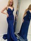 Elegant Sparkly Navy Blue Sequin Prom Dress V-Neck Slim Fit Mermaid Gown,OLP1845
