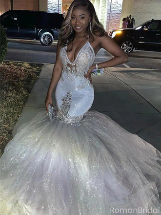 Shiny White Spaghetti Strap Mermaid Long Prom Dress Ideas, Evening Party Dresses, OLP1620