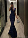 Sexy Navy Blue V-Neck Mermaid Long Prom Dress Ideas, Evening Party Dresses, OLP1661