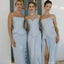 Elegant Blue Mismatched Sleeveless Mermaid Long Bridesmaid Dresses Online, BG913