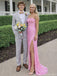 Fancy Sequin Pink Prom Dress Strapless Sparkly Side Slit Shimmering Party Gown,OLP1855